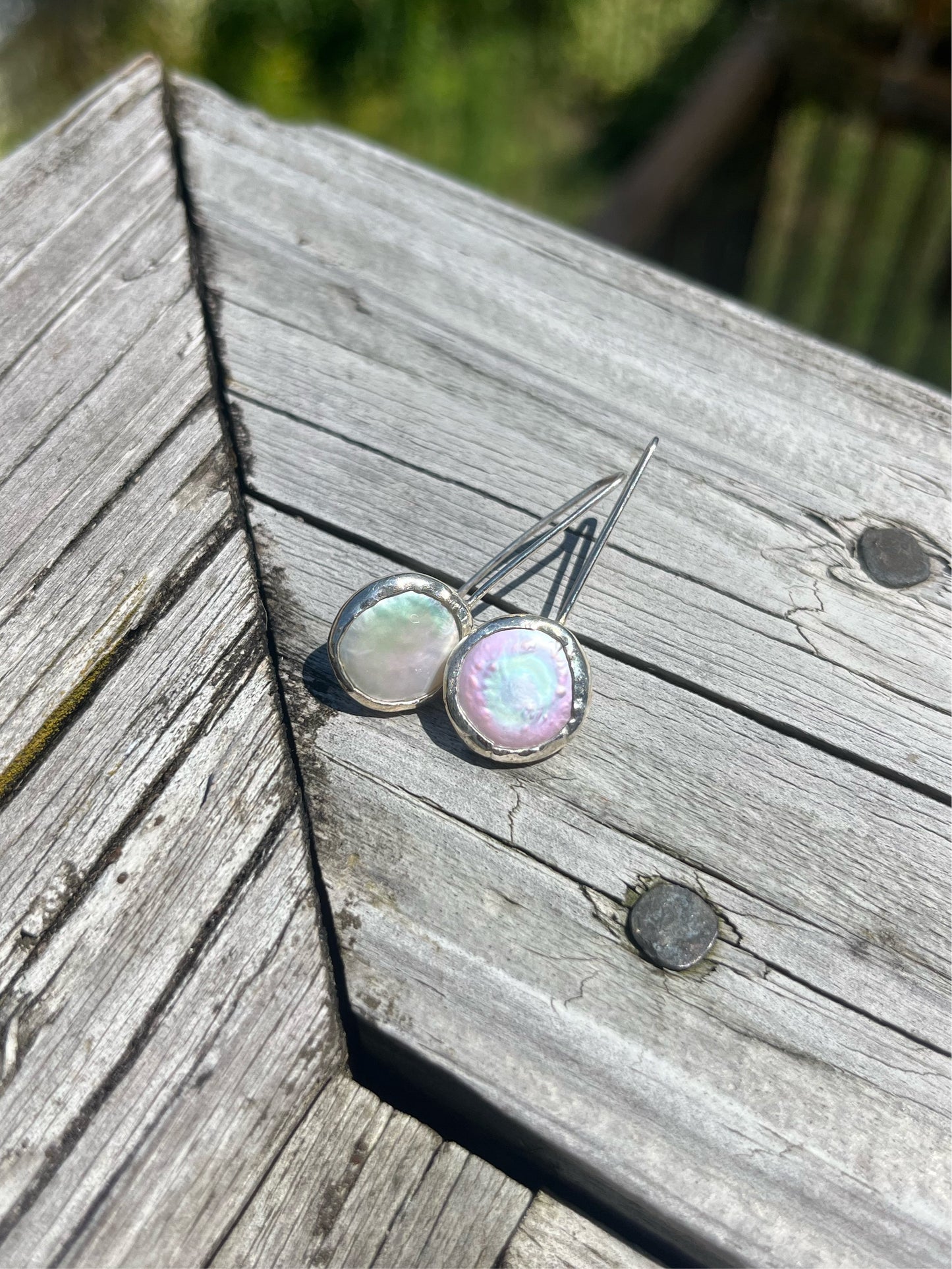 Mother of pearl earrings by Bordine Designs