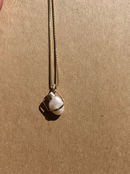 Pearl in 14k gold necklace by Bordine Designs